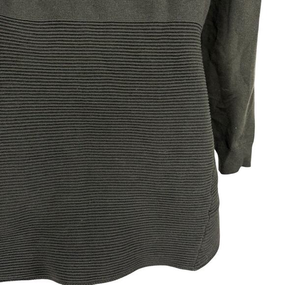 Neiman Marcus Olive Green Ribbed Zipper Shoulder Tight Knit Sweater Pullover S - Picture 11 of 16